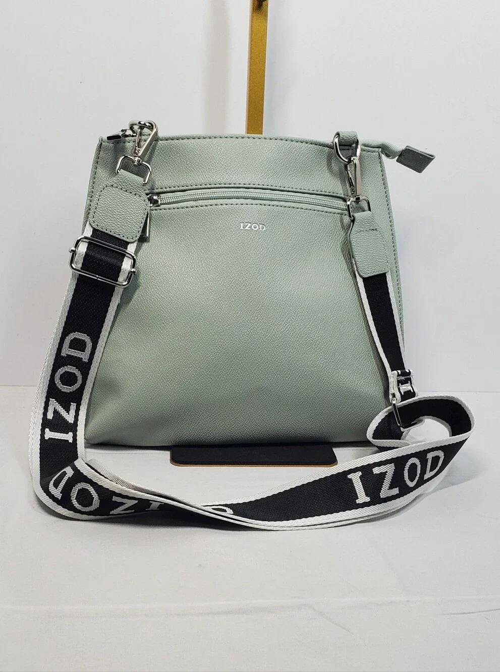 IZOD Mint Green Crossbody Bag with Black-and-White Branded Detachable Strap